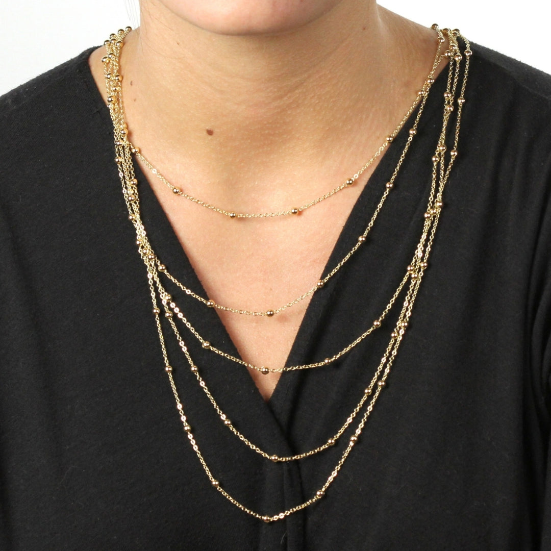 2 Piece Multi-Chain Beaded Station Necklace and Drop Earrings Set in Yellow Gold Tone 33" Image 4