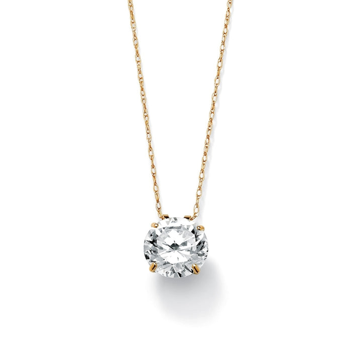 3-Carat TCW Round Cubic Zirconia 10k Gold Solitaire Pendant and Chain 18" Image 1