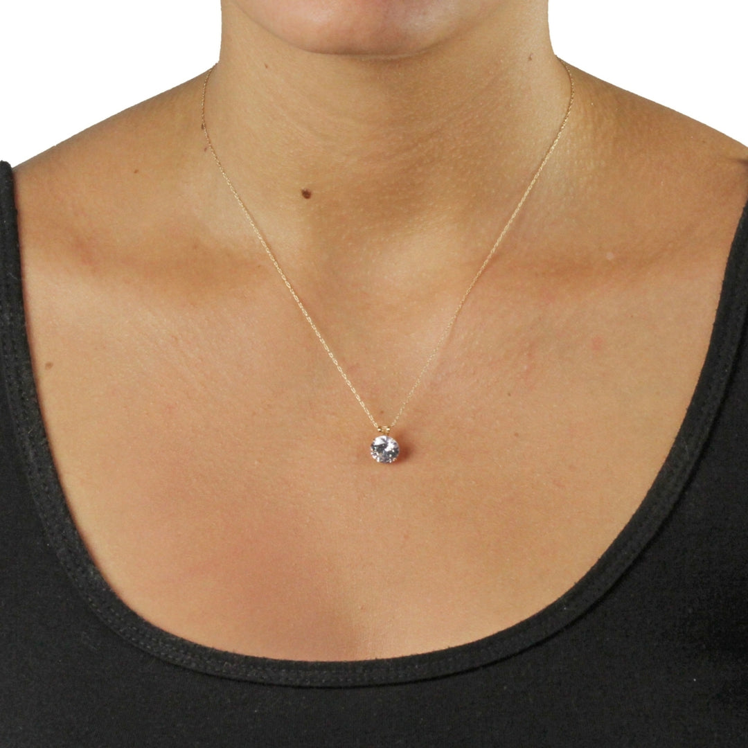 3-Carat TCW Round Cubic Zirconia 10k Gold Solitaire Pendant and Chain 18" Image 3