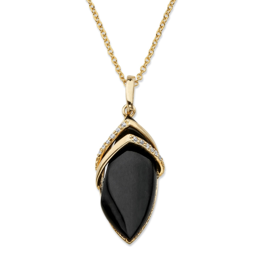 .15 TCW Marquise-Shaped Genuine Onyx and CZ Pendant Necklace 18k Gold-Plated 18" Image 1