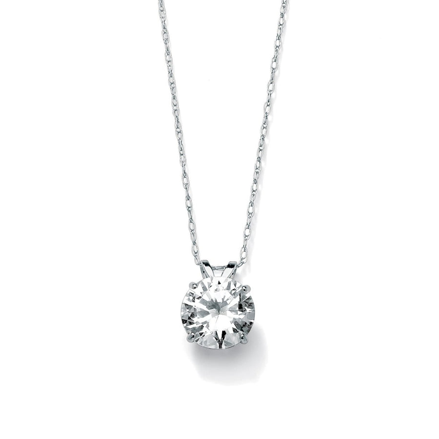 2 TCW Round Cubic Zirconia 10k White Gold Solitaire Pendant and Rope Chain 18" Image 1