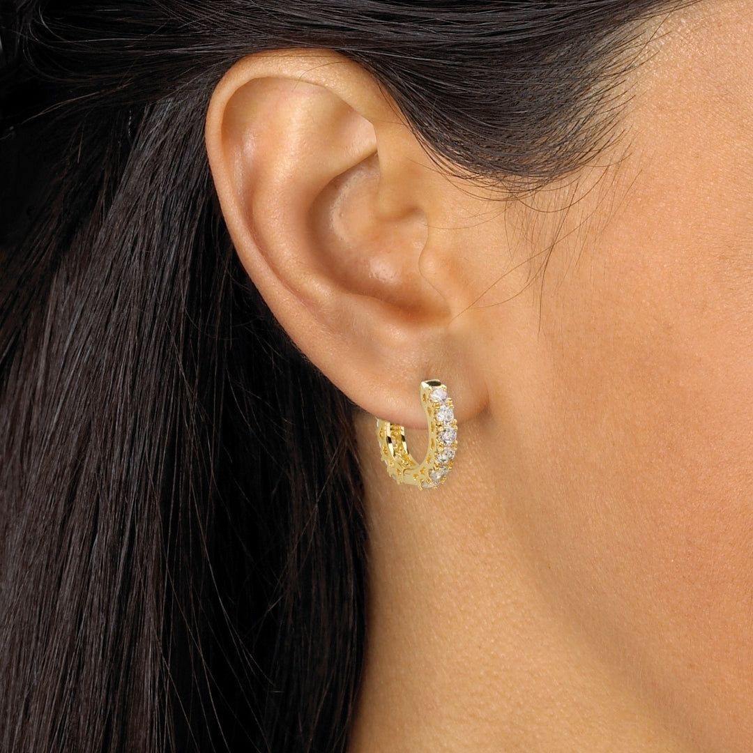 2.40 TCW Round Cubic Zirconia Eternity Huggie-Hoop Earrings 14k Gold-Plated Image 3
