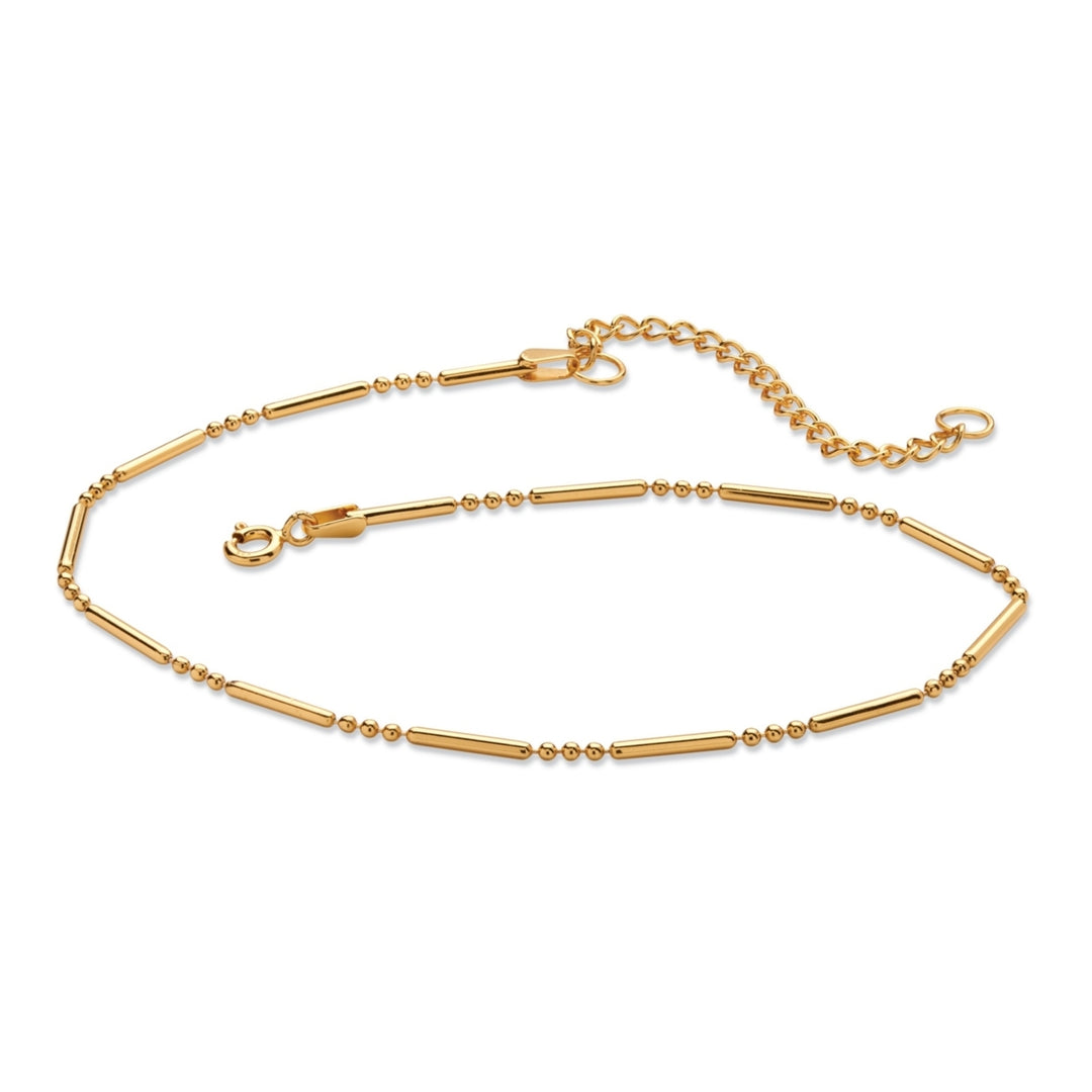 18k Gold over Sterling Silver Bar and Bead Link Ankle Bracelet 11" Image 1