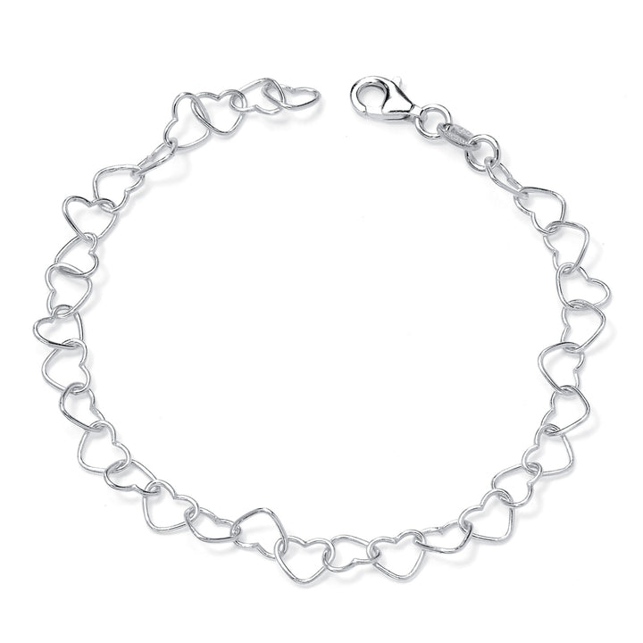 Sterling Silver Heart Link Ankle Bracelet 11" Image 1