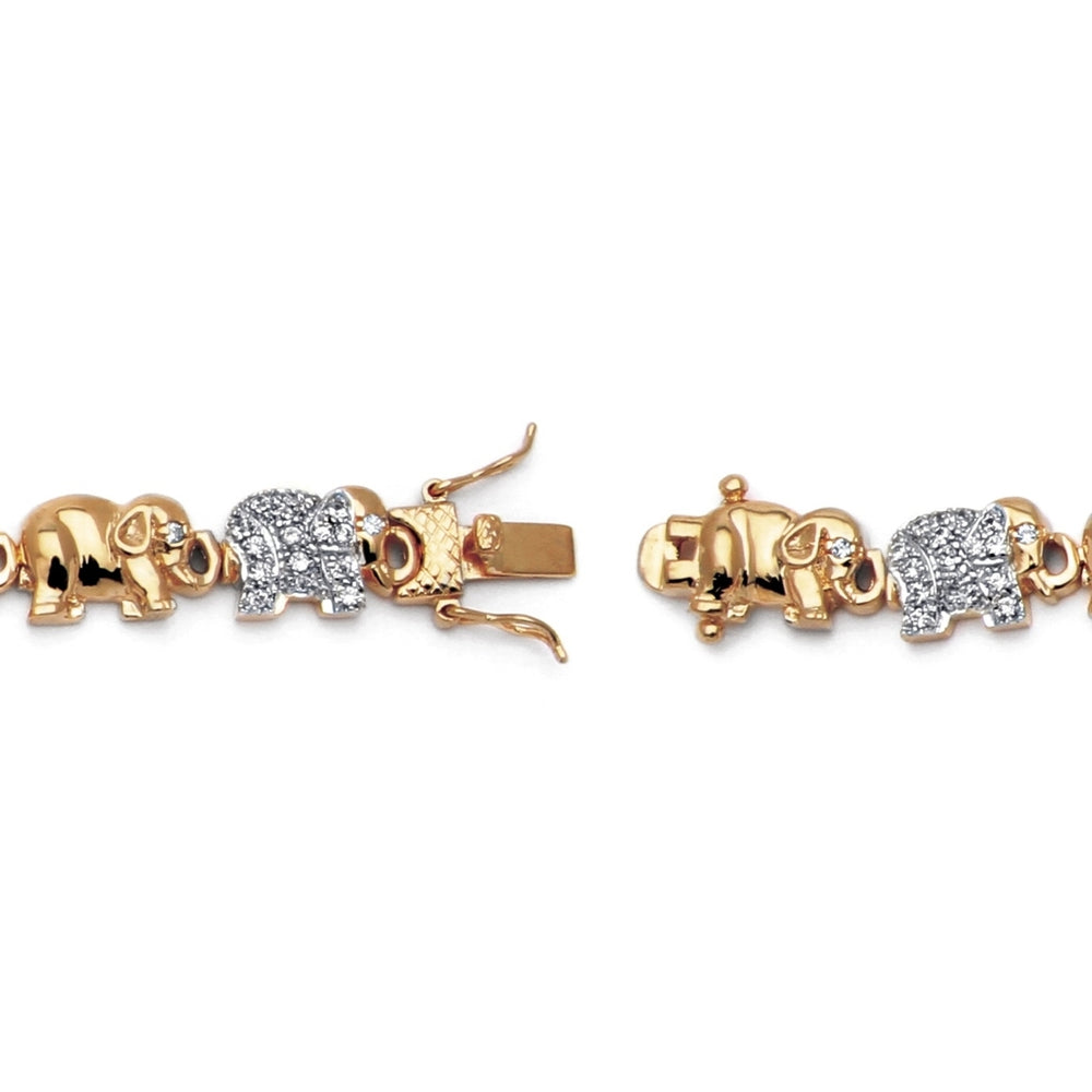 1.32 TCW Pave Cubic Zirconia Elephant-Link Charm Bracelet in 18k Gold-Plated 8" Image 2