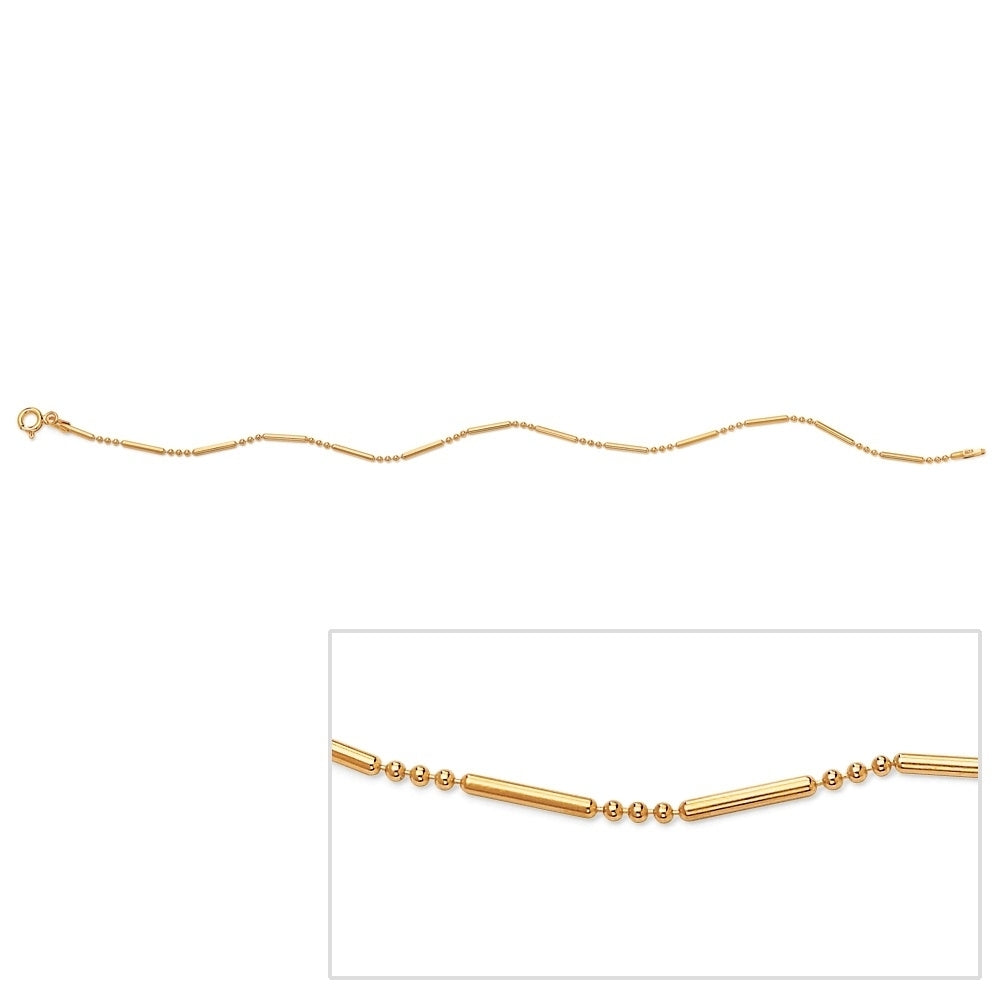 18k Gold over Sterling Silver Bar and Bead Link Ankle Bracelet 11" Image 4