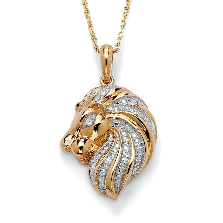 Diamond Accent 18k Gold over Sterling Silver Lion Pendant and Chain 18" Image 1
