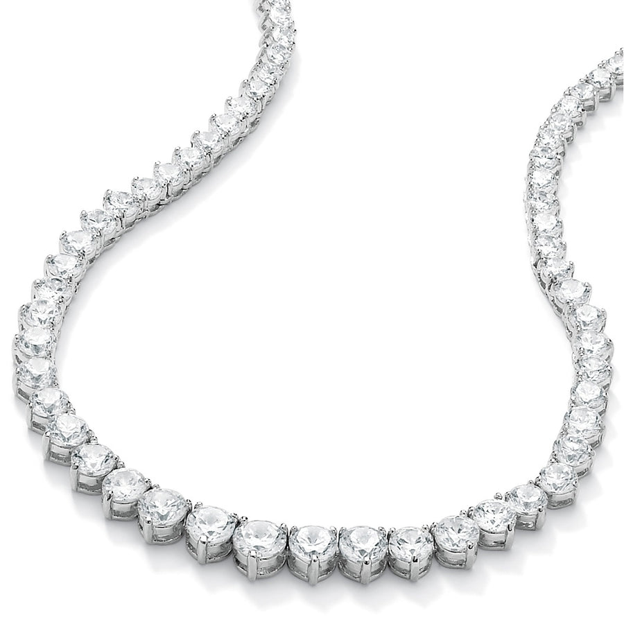 26.23 TCW Round Cubic Zirconia Silvertone Eternity Necklace 16" Image 1