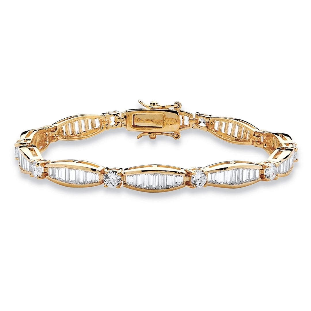 7.50 TCW Round and Baguette Cubic Zirconia 14k Yellow Gold-Plated Tennis Bracelet 7 1/4" Image 1