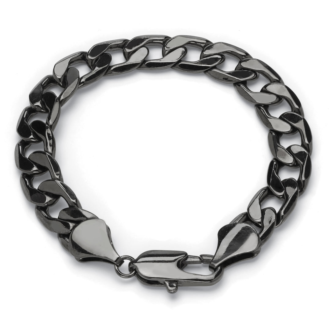 Mens Black Rhodium-Plated Curb-Link Chain Bracelet 9" Image 1