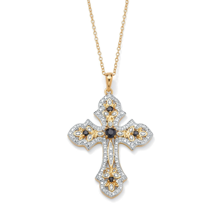 1/2 TCW Genuine Midnight Sapphire and Diamond Accented Cross Pendant 18k Gold over Sterling Silver Image 1