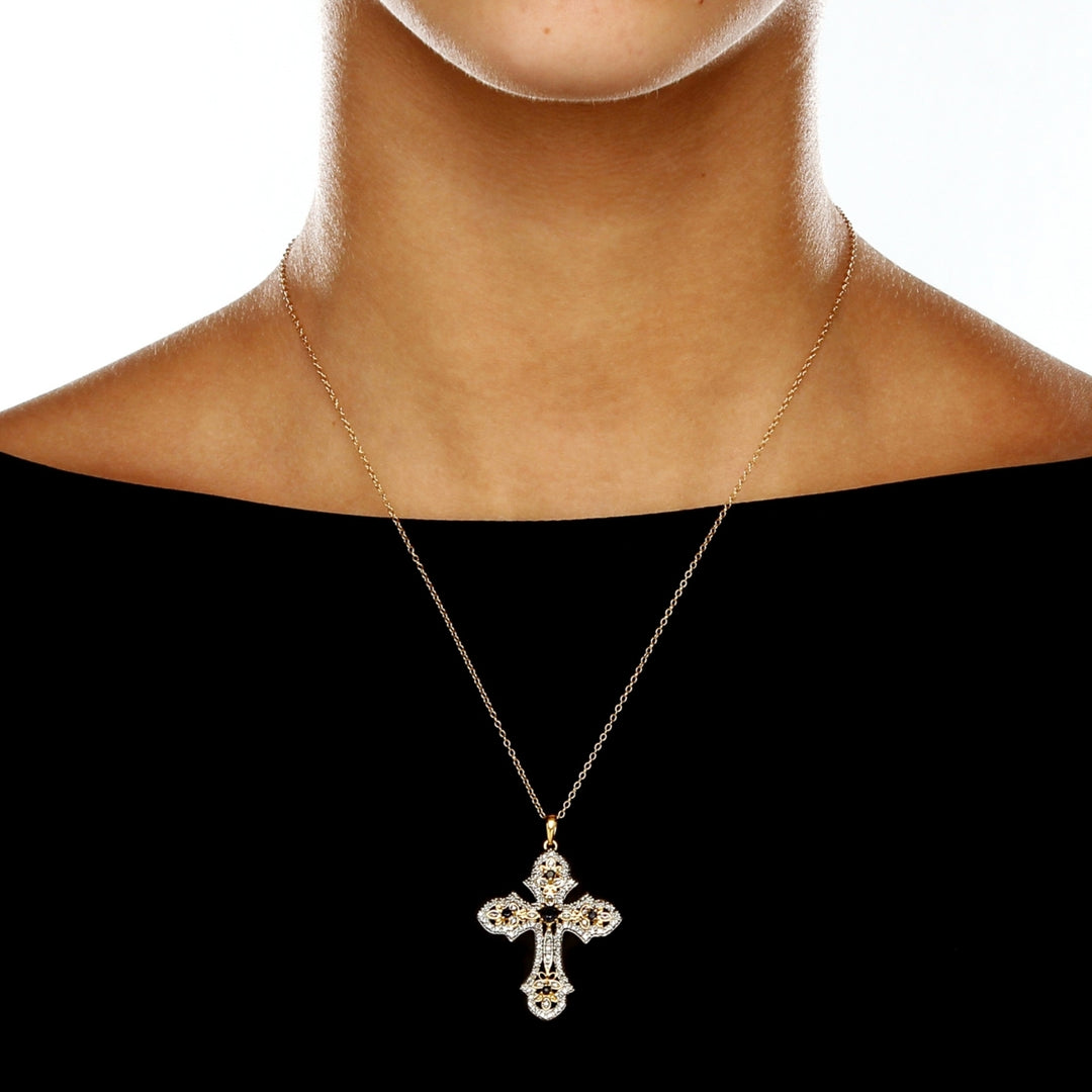 1/2 TCW Genuine Midnight Sapphire and Diamond Accented Cross Pendant 18k Gold over Sterling Silver Image 3