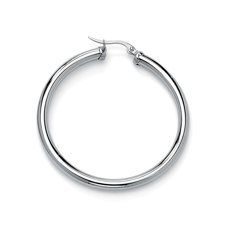 Stainless Steel Tubular Hoop Earrings 2 3/4" Diameter Image 2