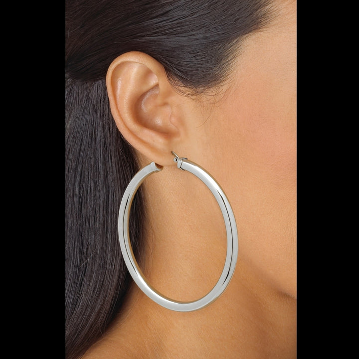 Stainless Steel Tubular Hoop Earrings 2 3/4" Diameter Image 3