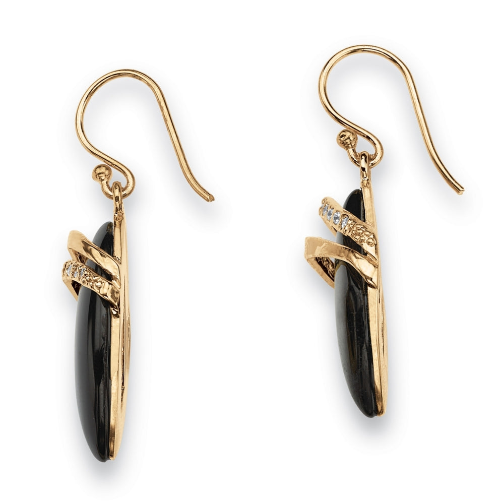 Marquise-Shaped Genuine Onyx Cubic Zirconia Accent 18k Gold-Plated Drop Earrings Image 2