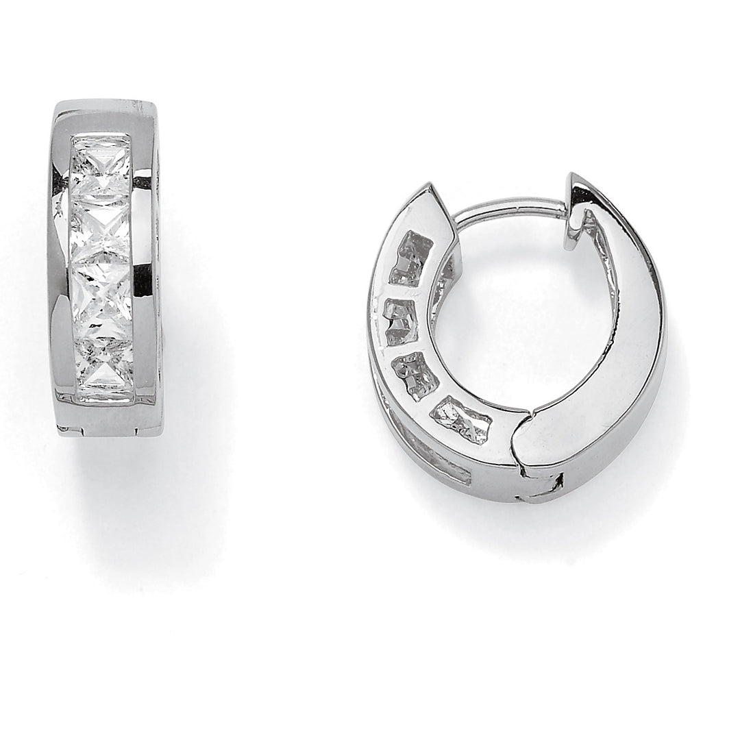 2.96 TCW Princess-Cut Cubic Zirconia Silvertone Channel-Set Huggie-Style Hoop Earrings Image 2