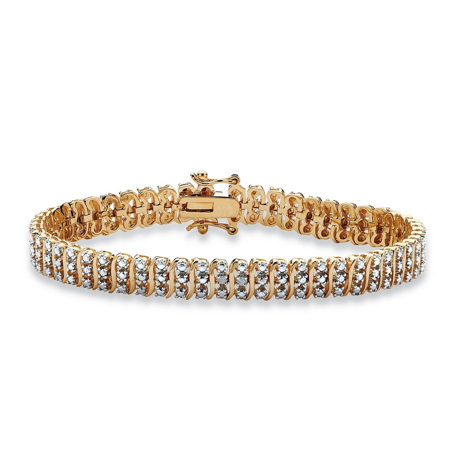 Diamond Accented S-Link Tennis Bracelet 14k Gold-Plated 8" Image 1