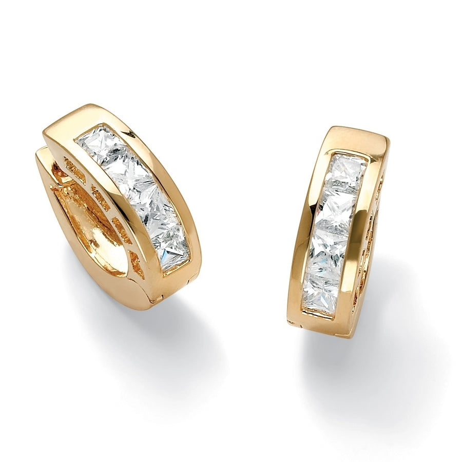 2.96 TCW Princess-Cut Cubic Zirconia 14k Gold-Plated Huggie-Style Hoop Earrings Image 1