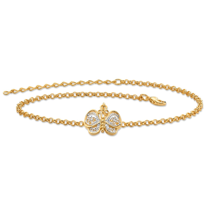 Filigree Butterfly Ankle Bracelet in Tutone 18k Gold-Plated Image 1