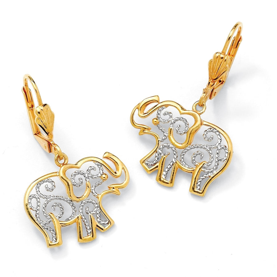 18k Gold-Plated Two-Tone Filigree Elephant Drop Earrings Image 1