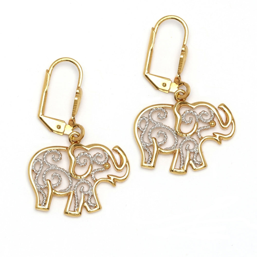 18k Gold-Plated Two-Tone Filigree Elephant Drop Earrings Image 2