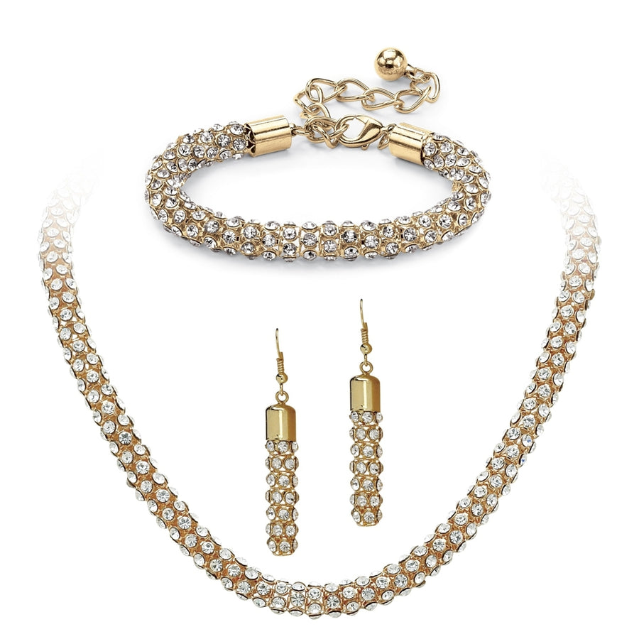 Crystal Rope NecklaceBracelet and Drop Earrings Set in Gold Tone Image 1