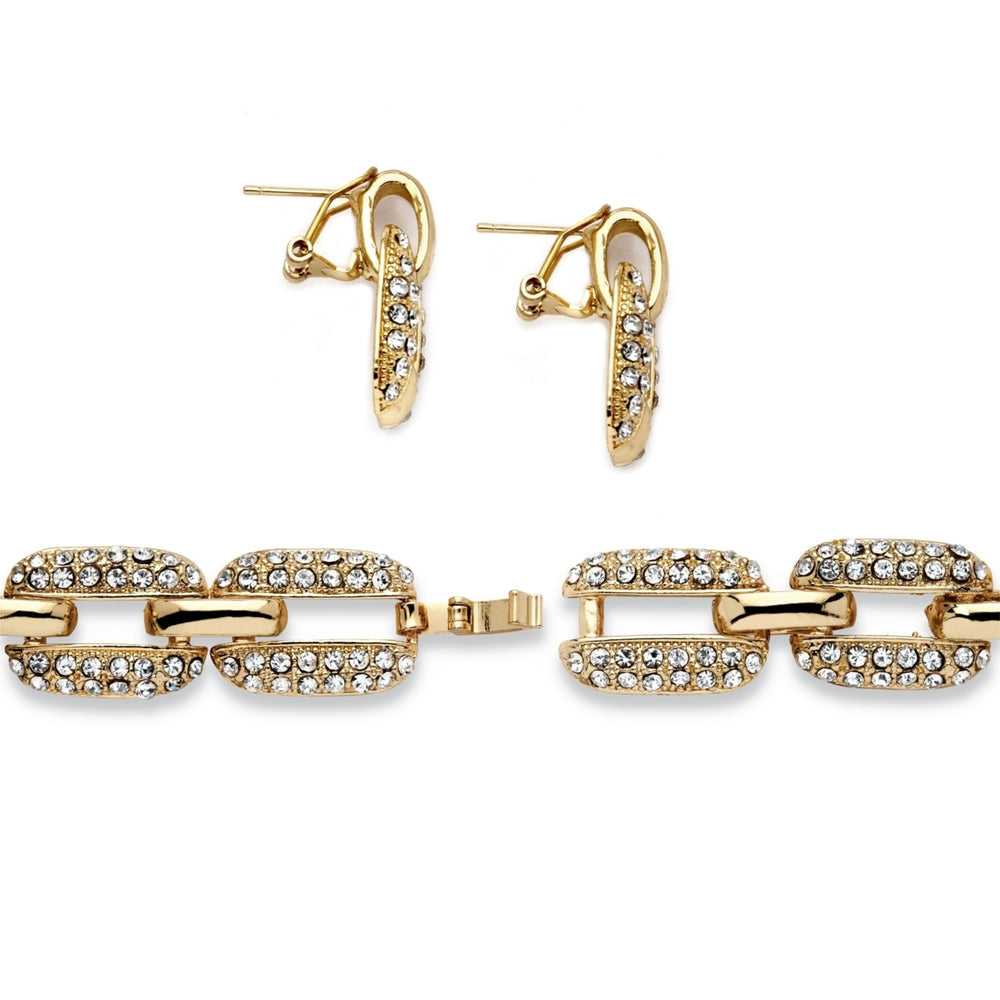 3 Piece Crystal Interlocking-Link NecklaceBracelet and Drop Earrings Set in Yellow Gold Tone Image 2