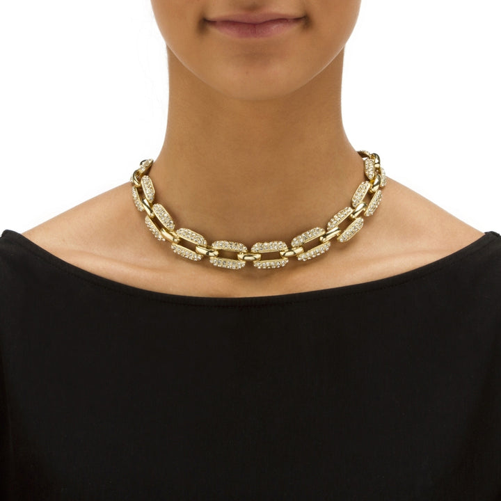 3 Piece Crystal Interlocking-Link NecklaceBracelet and Drop Earrings Set in Yellow Gold Tone Image 3