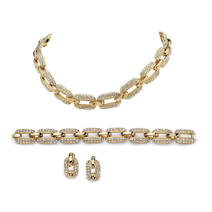 3 Piece Crystal Interlocking-Link NecklaceBracelet and Drop Earrings Set in Yellow Gold Tone Image 6