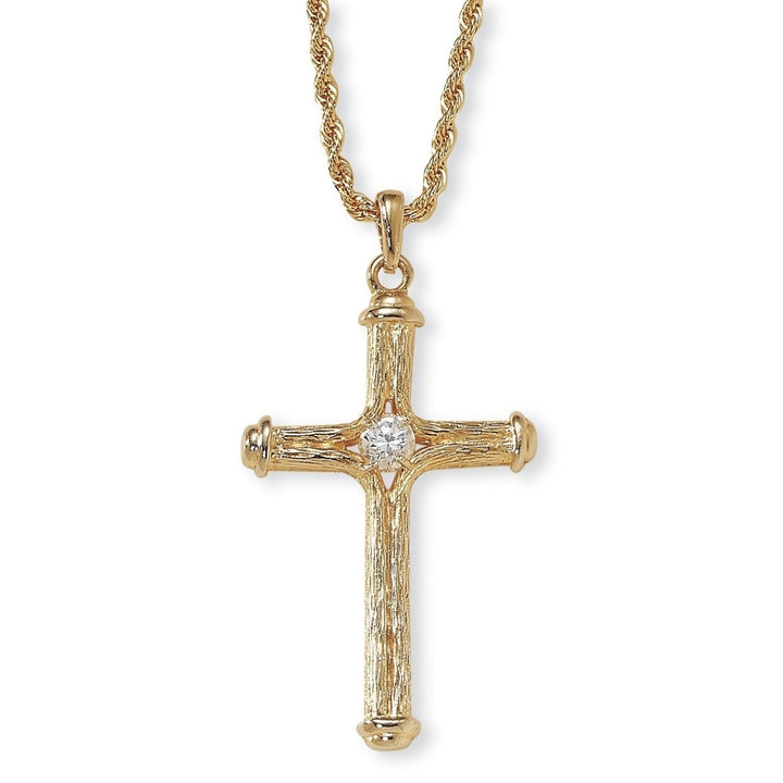 Crystal Decorative Cross Pendant Necklace in Yellow Gold Tone Image 1