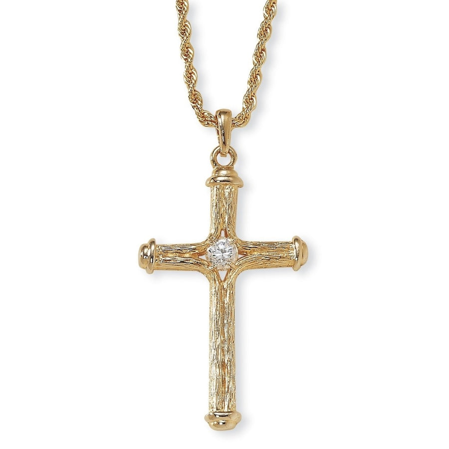 Crystal Decorative Cross Pendant Necklace in Yellow Gold Tone Image 1