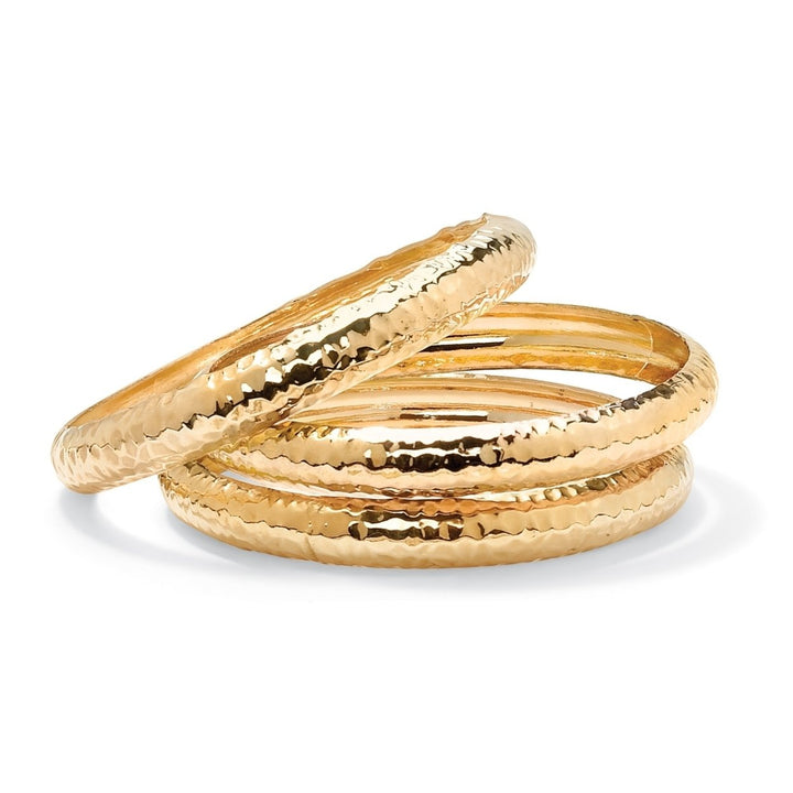 3 Piece Hammered Style Bangle Bracelets Set in Yellow Gold Tone 8 1/2" Image 1