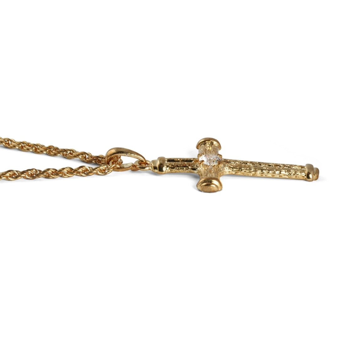 Crystal Decorative Cross Pendant Necklace in Yellow Gold Tone Image 4