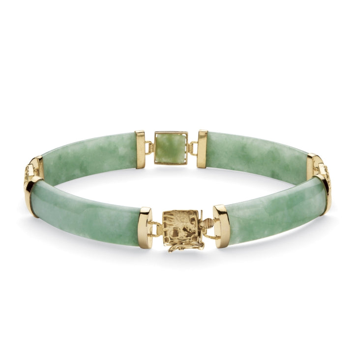 Green Jade Dragon Link Bracelet in Golden Finish over Sterling Silver 7 1/4" Image 1