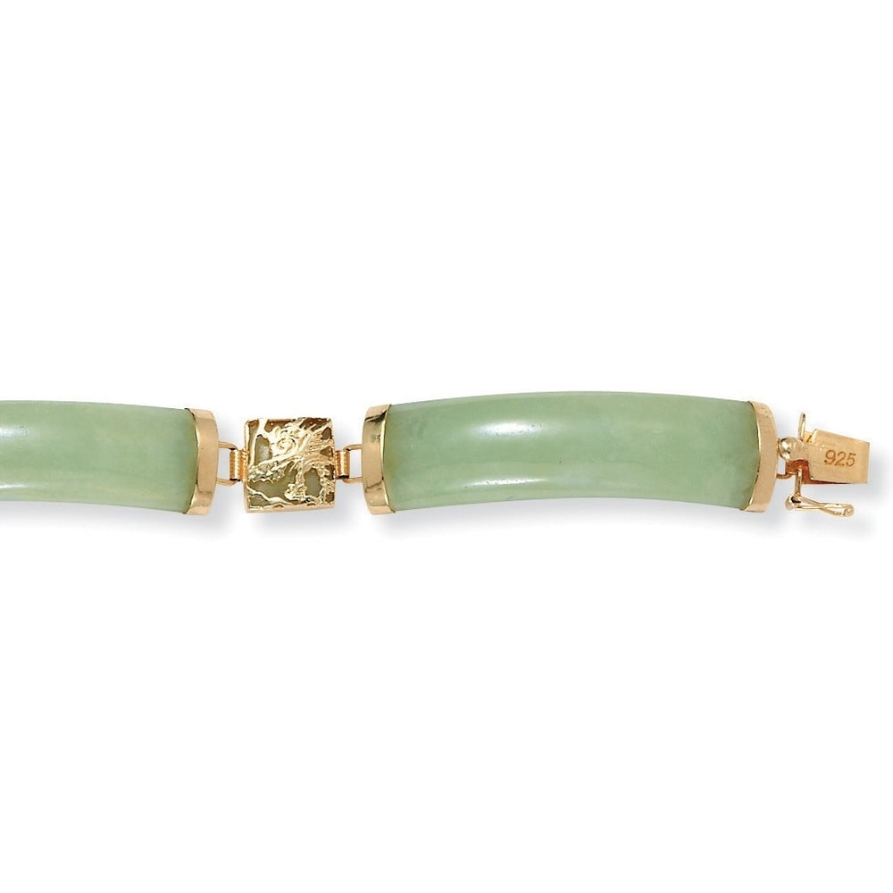 Green Jade Dragon Link Bracelet in Golden Finish over Sterling Silver 7 1/4" Image 2