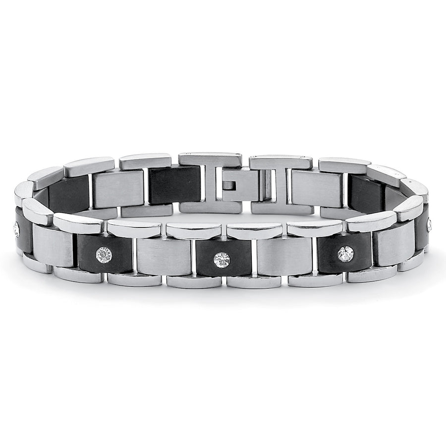Mens Crystal Accent Bar-Link Bracelet in Black Ion-Plated Stainless Steel Image 1