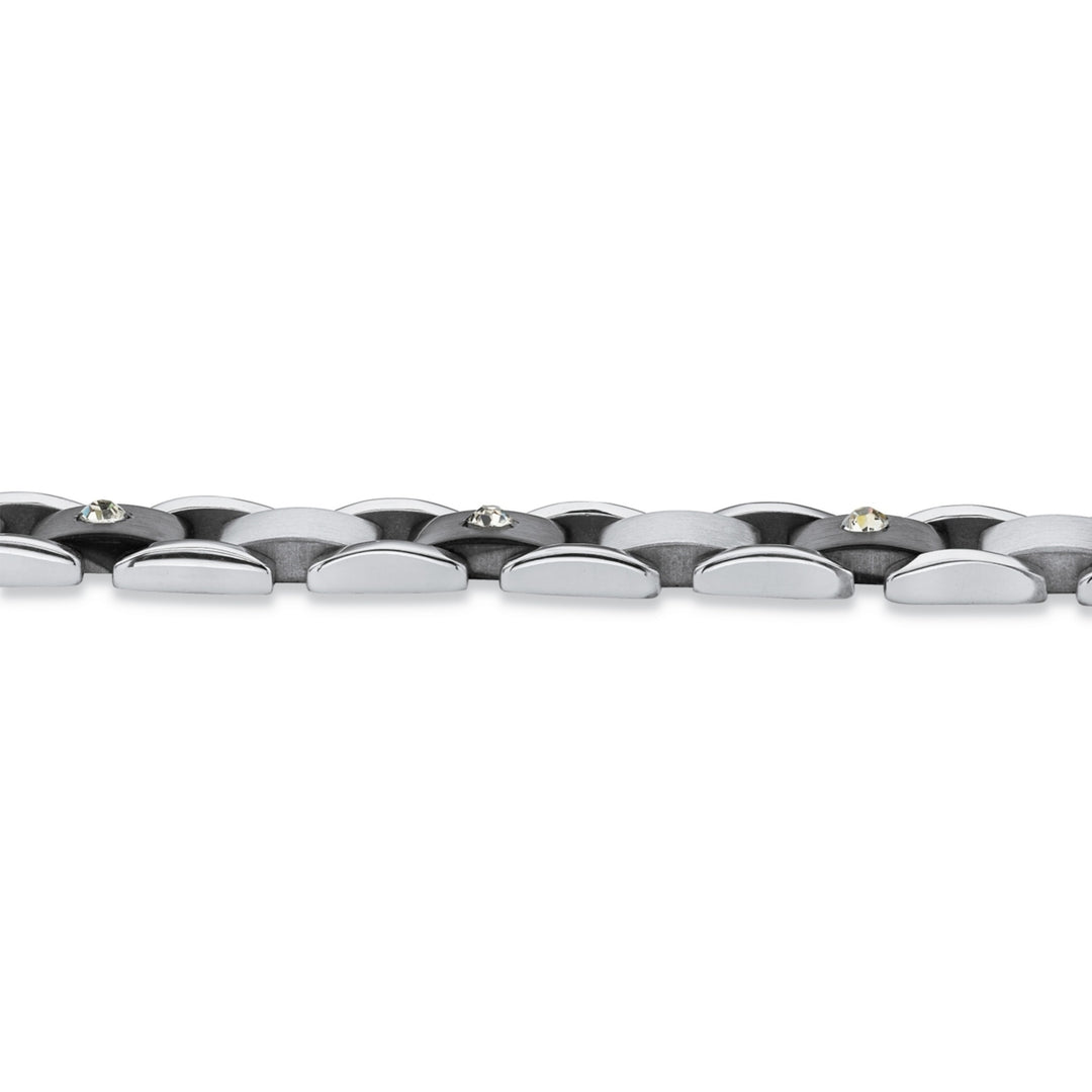 Mens Crystal Accent Bar-Link Bracelet in Black Ion-Plated Stainless Steel Image 2