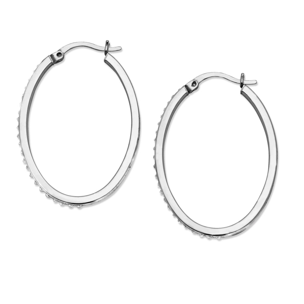 Diamond Accent Platinum over Sterling Silver Oval-Shaped Diamond Fascination Hoop Earrings Image 2