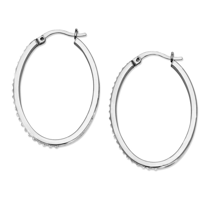 Diamond Accent Platinum over Sterling Silver Oval-Shaped Diamond Fascination Hoop Earrings Image 2