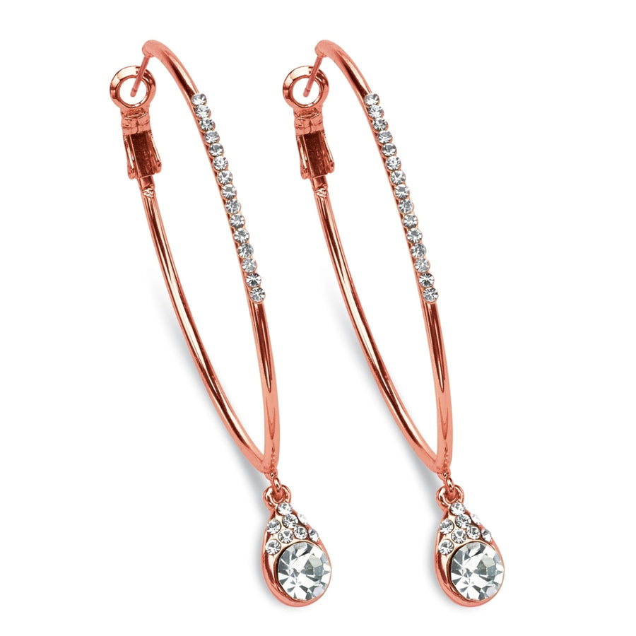 Crystal Drop Hoop Earrings in Rose Gold-Plated Image 1