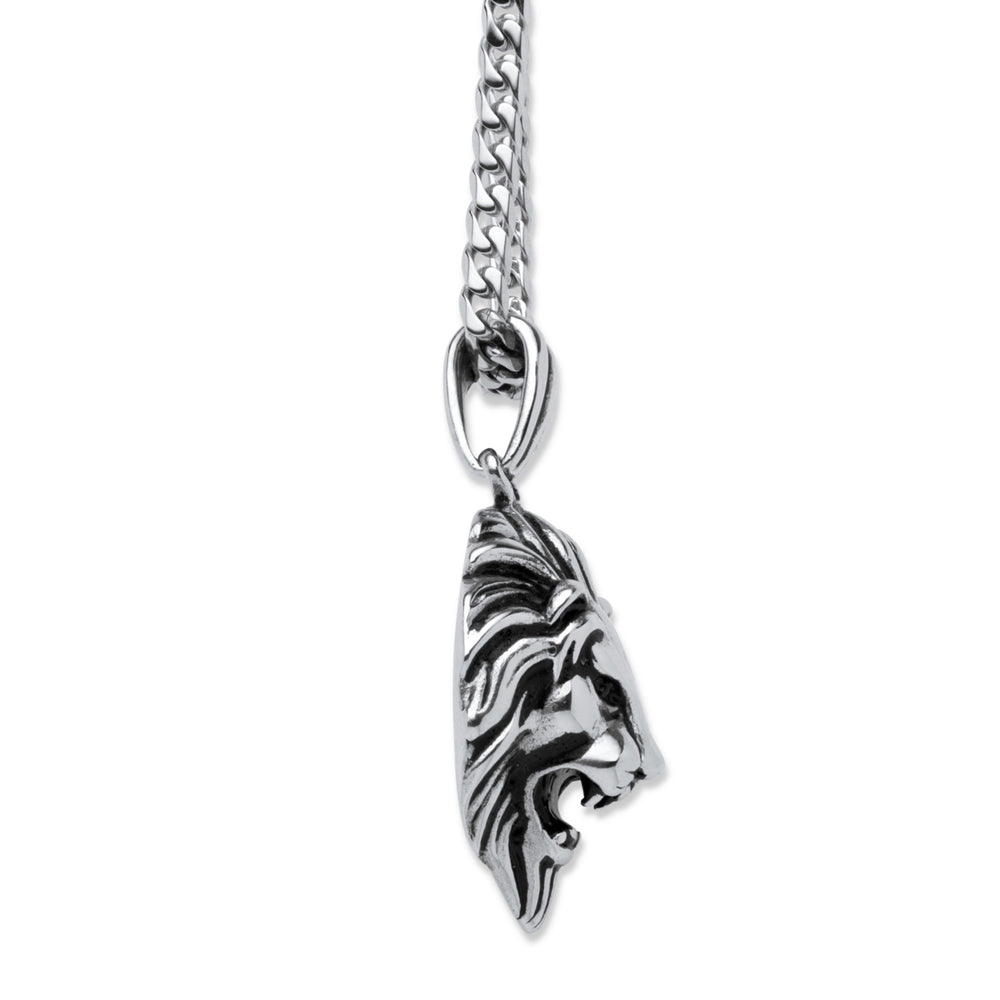 Lions Head Pendant and 24" Chain in Antiqued Stainless Steel Image 2