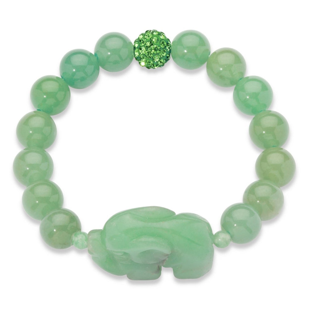 Green Agate Elephant and Crystal Beaded Stretch Bracelet 8" Image 2