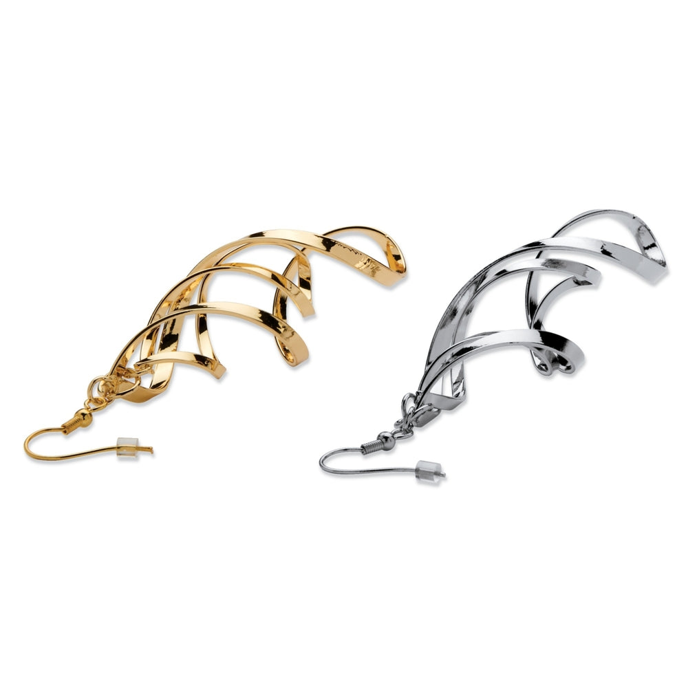 2 Pair Free-Form Twist Earrings Set in Silvertone and Yellow Gold Tone Image 2