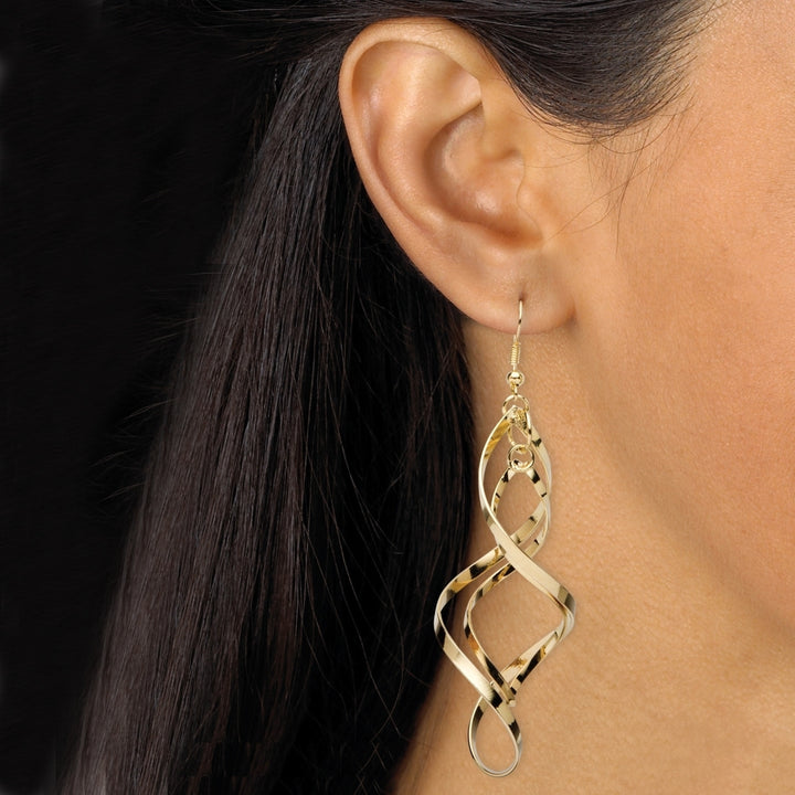 2 Pair Free-Form Twist Earrings Set in Silvertone and Yellow Gold Tone Image 3