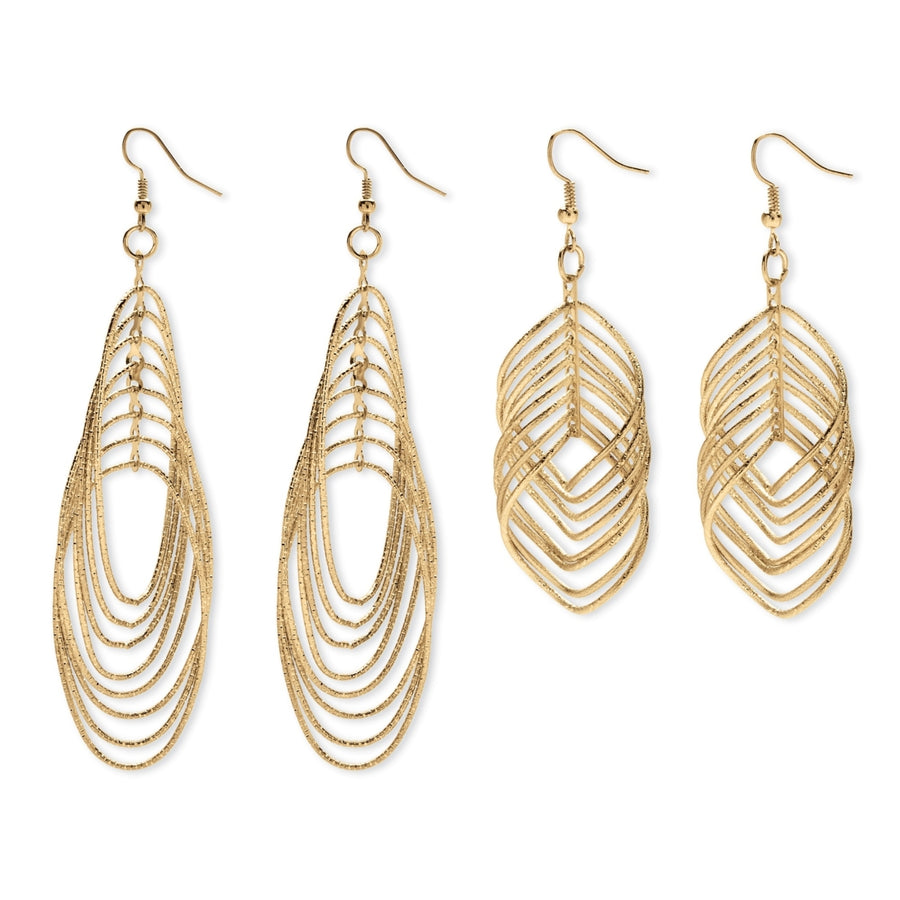 2 Pairs of Multi-Chain Drop Earrings Set in Yellow Gold Tone Image 1