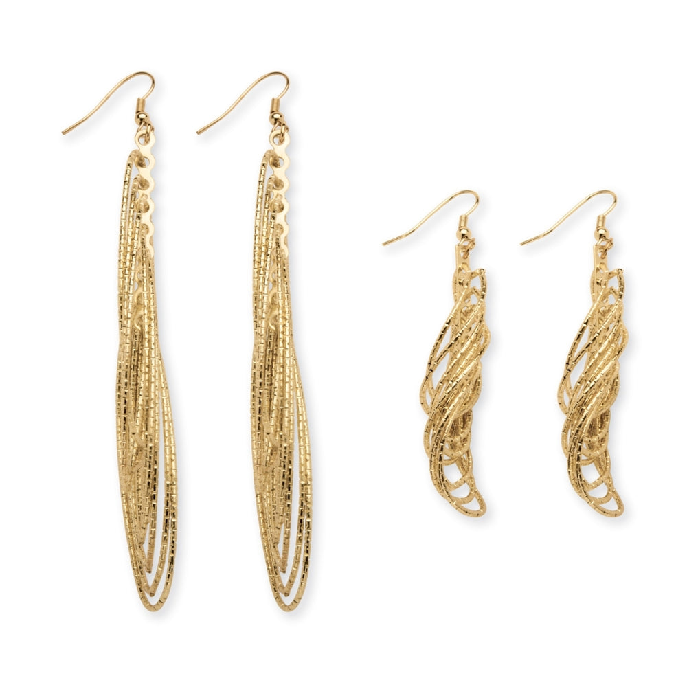 2 Pairs of Multi-Chain Drop Earrings Set in Yellow Gold Tone Image 2