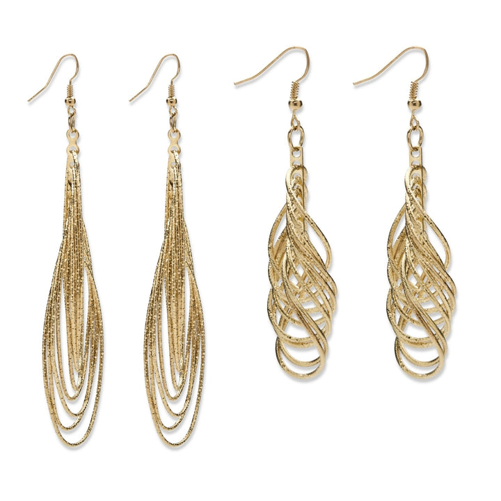 2 Pairs of Multi-Chain Drop Earrings Set in Yellow Gold Tone Image 4