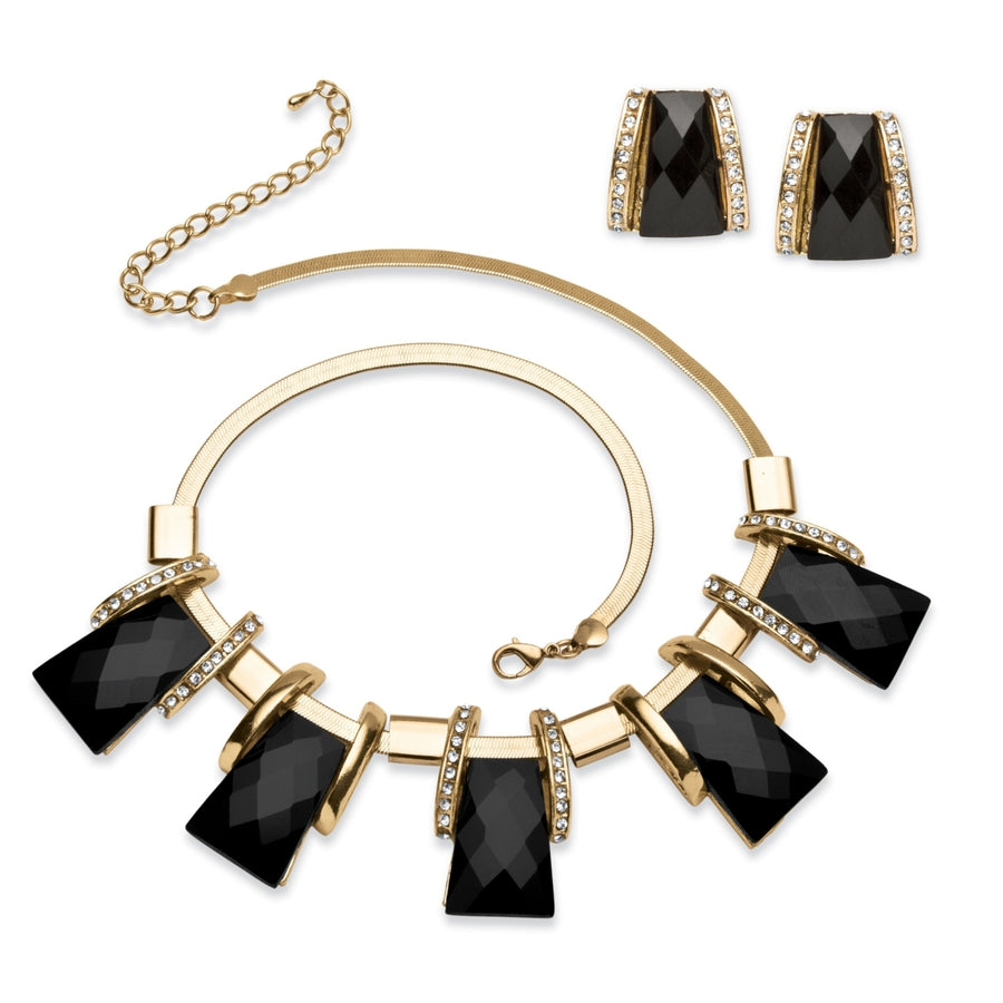 Black Crystal Vintage Style Jewerly Set in Yellow Gold Tone Image 1