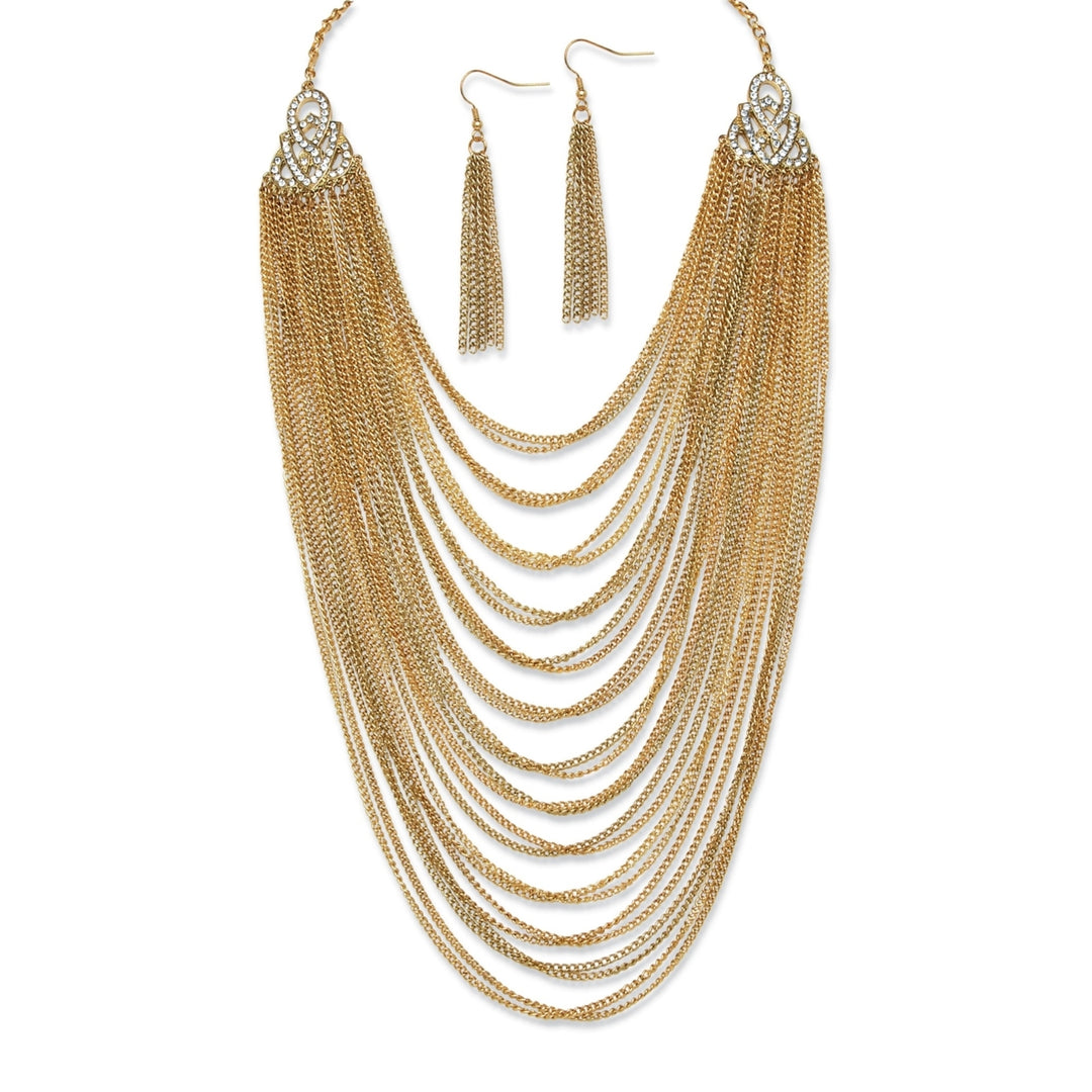 2 Piece Multi-Chain Jewelry Necklace and Earrings Set in Yellow Gold Tone Image 1