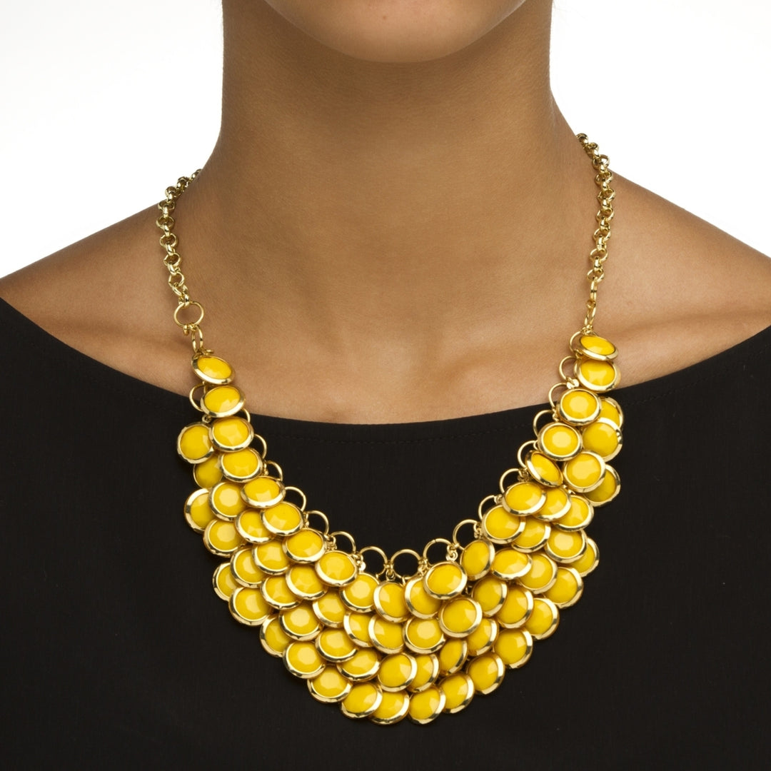 2 Piece Yellow Bib Necklace and Cluster Earrings Set in Yellow Gold Tone Image 3